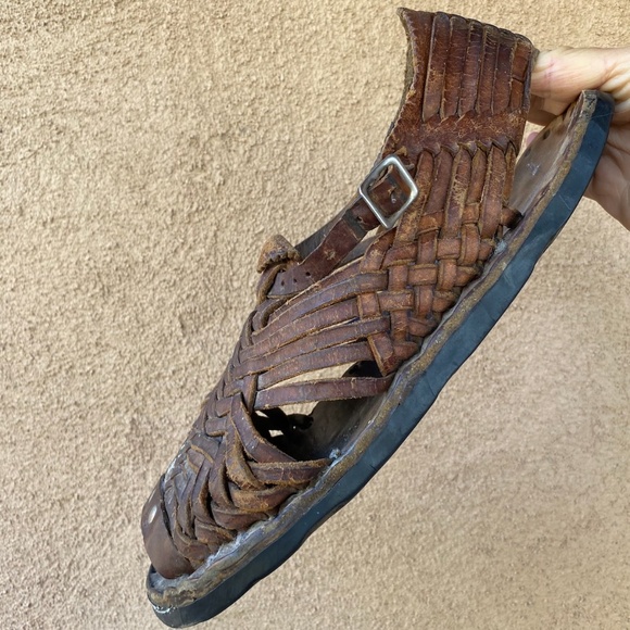 VTG 1980s Brown Leather Sandals Huaraches Mens US11 - Picture 5 of 8